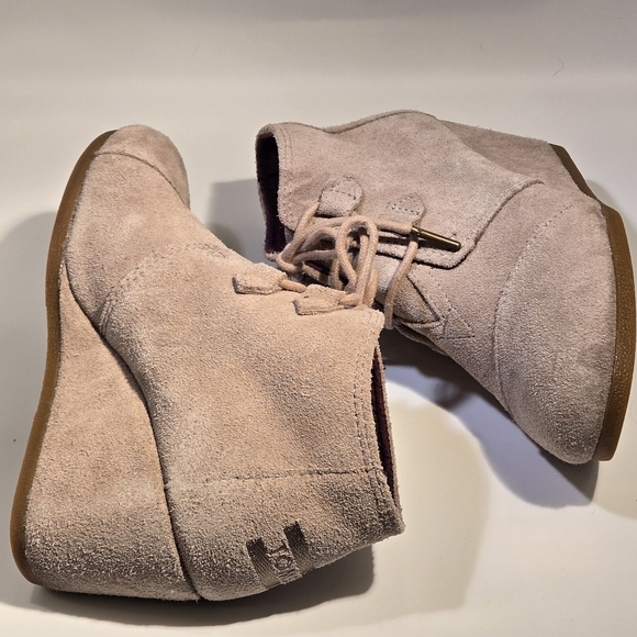 Toms Women's Kala Suede Ankle Boots Lace-Up Wedge Booties Desert Tan Size US 7 - Picture 4 of 16